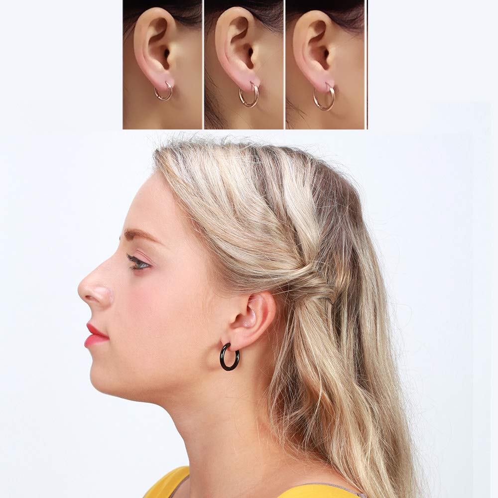 316L Surgical Stainless Steel Huggie Hoop Earrings 6mm 8mm 10mm 11mm 12mm 14mm Hypoallergenic Earrings Hoop Cartilage Helix Lobes Hinged Sleeper Earrings For Men Women Girls