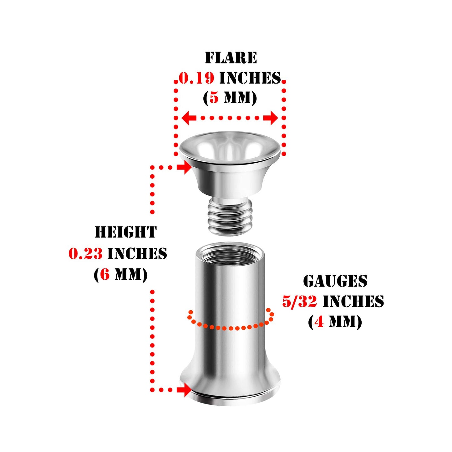 Pair of Internal Screw 316L Surgical Steel Double Flared Saddle Piercing Jewelry Stretcher Ear Plug Earring Lobe flesh Tunnel