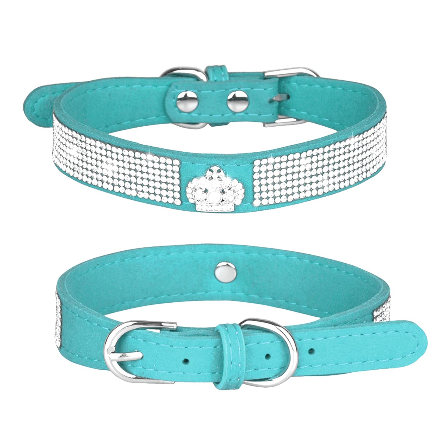 Rhinestone Dog Collar, Cute Dazzling Sparkling Soft Suede Leather Dog Cat Rhinestone Collar Crystal Diamond Pet Dog Puppy Collar (XS, Blue-1)