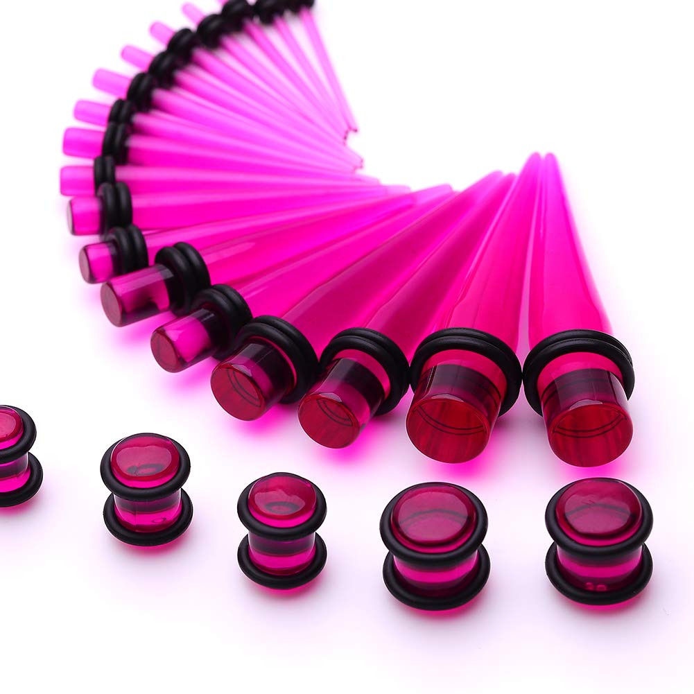 50 Pieces Ear Stretching Kit 14G-00G Acrylic Tapers and Plugs + Silicone Tunnels - Ear Gauges Expander Set Body Piercing Jewelry