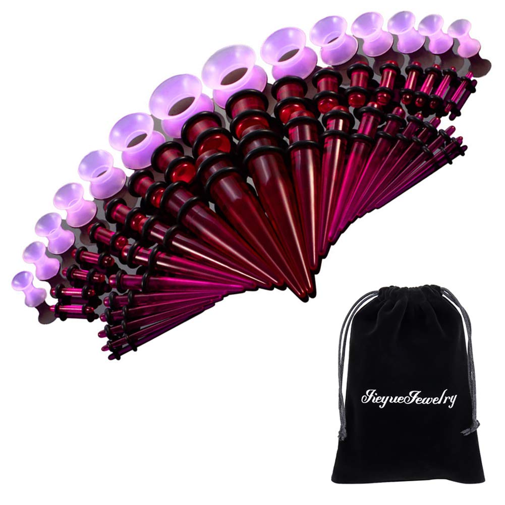 50 Pieces Ear Stretching Kit 14G-00G Acrylic Tapers and Plugs + Silicone Tunnels - Ear Gauges Expander Set Body Piercing Jewelry