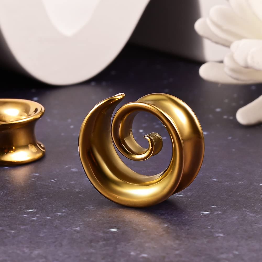 2PCS Spiral Saddle Ear Tunnels Plugs 316 Stainless Steel Ear Gauges Hypoallergenic Earrings Expander Stretcher Piercing Body Jewelry 0g-1"(8mm-25mm)