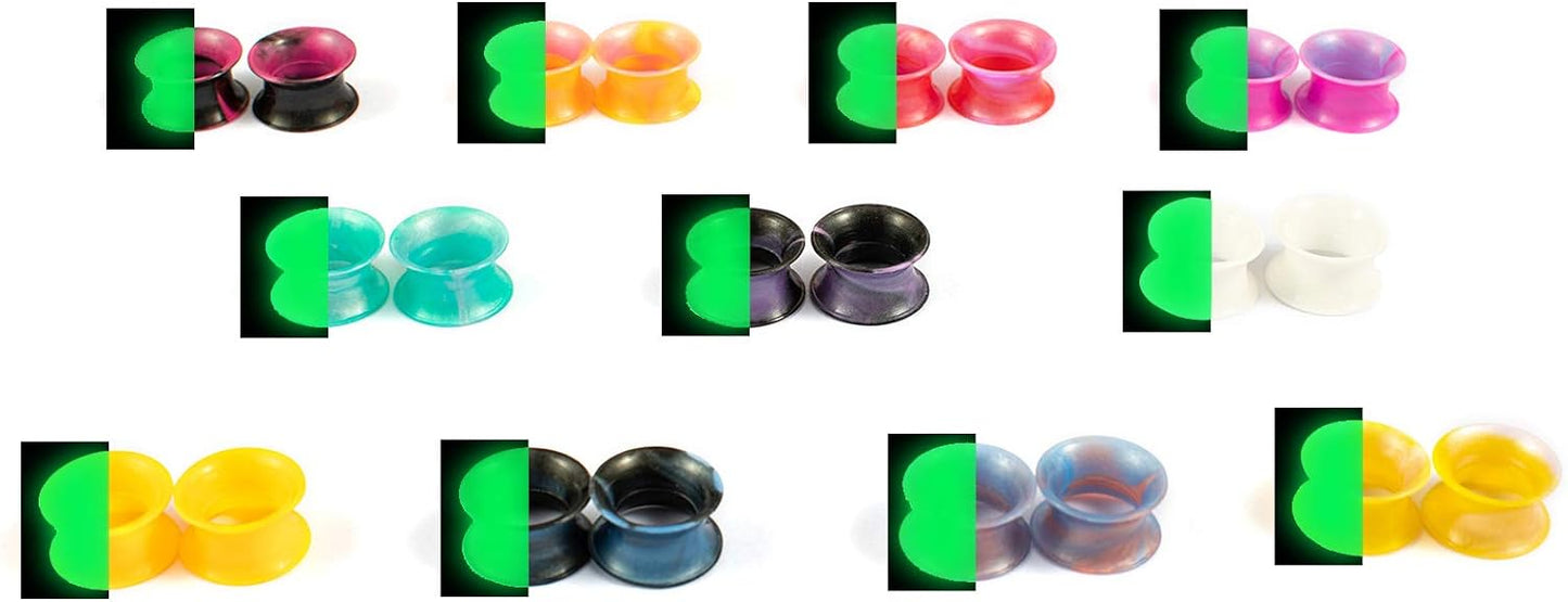 WBRWP 48/32/24/22/20/16/12pcs Ear Tunnels and Plugs - Double Flared Hollow Hard/Soft Silicone Ear Gauges - Ear Expander Stretcher Body Piercing Jewelry 8g-1"