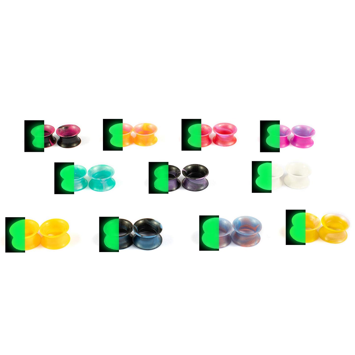 WBRWP 48/32/24/22/20/16/12pcs Ear Tunnels and Plugs - Double Flared Hollow Hard/Soft Silicone Ear Gauges - Ear Expander Stretcher Body Piercing Jewelry 8g-1"