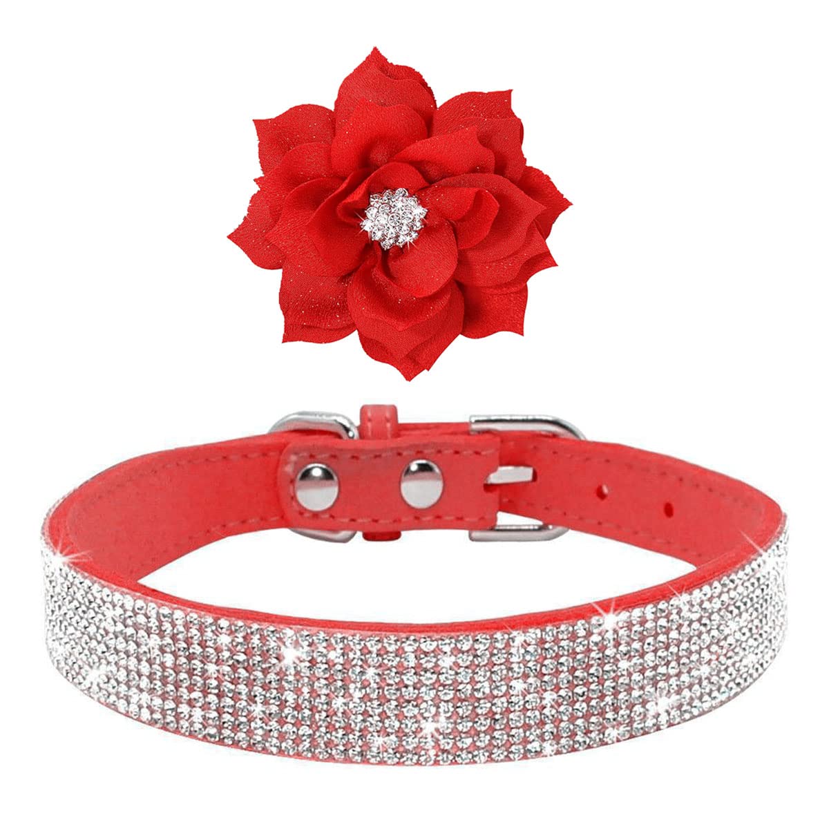 Rhinestone Dog Collar, Cute Dazzling Sparkling Soft Suede Leather Dog Cat Rhinestone Collar Crystal Diamond Pet Dog Puppy Collar (XS, Blue-1)