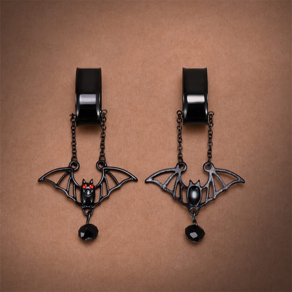 2PCS Stainless Steel Ear Gauges Tunnels Hollow Spider Bee Bat Chain Screw Fit For Men Women 6mm-25mm