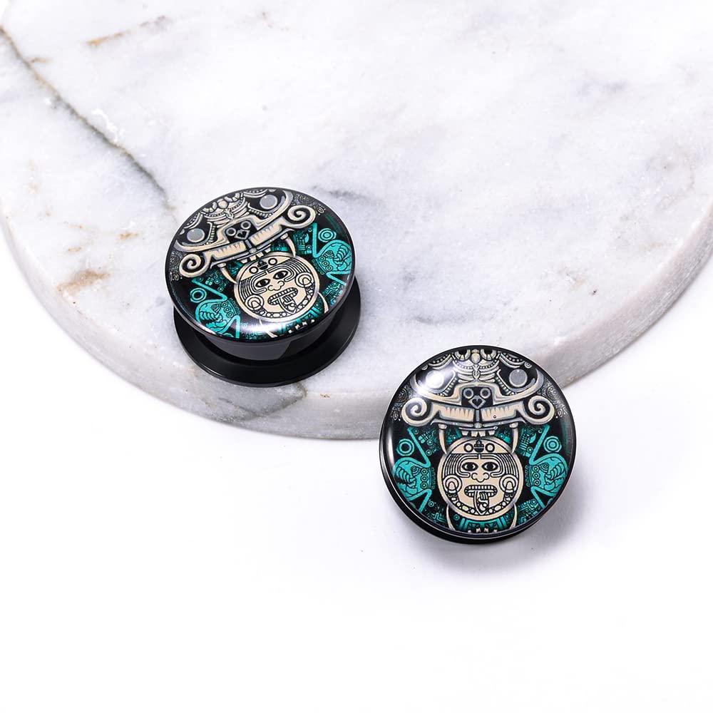 1 Pair Acrylic Solid Screw On Ear Plugs Tunnels Allergy Free 2g- 1 Inch Stretcher Steampunk Graffiti Pattern Color Painting For Women For Men Body Piercing Jewelry
