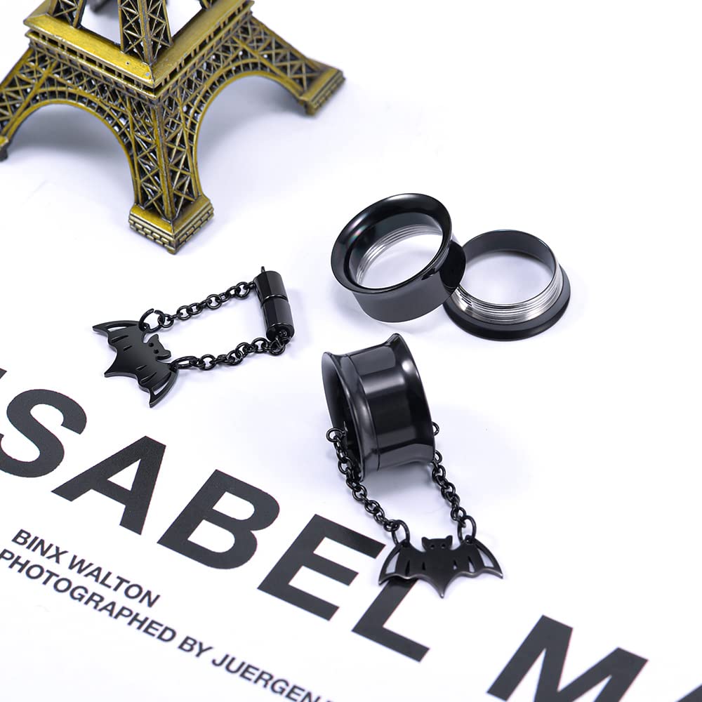 2PCS Stainless Steel Ear Gauges Tunnels Hollow Spider Bee Bat Chain Screw Fit For Men Women 6mm-25mm