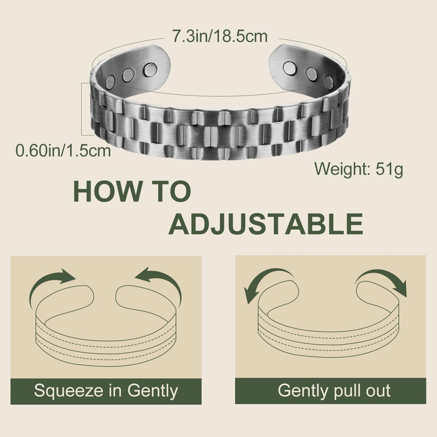 MagEnergy Copper Bracelet for Men, 99.9% Pure Copper Bracelet for Men with 6pcs 3500 Gauss Magnets, Adjustable Bracelets Jewelry Gift