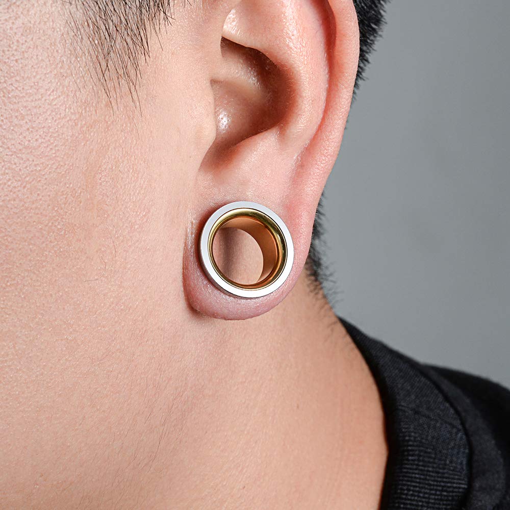 2PCS Stainless Steel Screw Ear Gauges Tunnels Hollow Double Flare Black Gold For Man For Woman Body Piercing Jewelry 6mm-30mm Stretcher