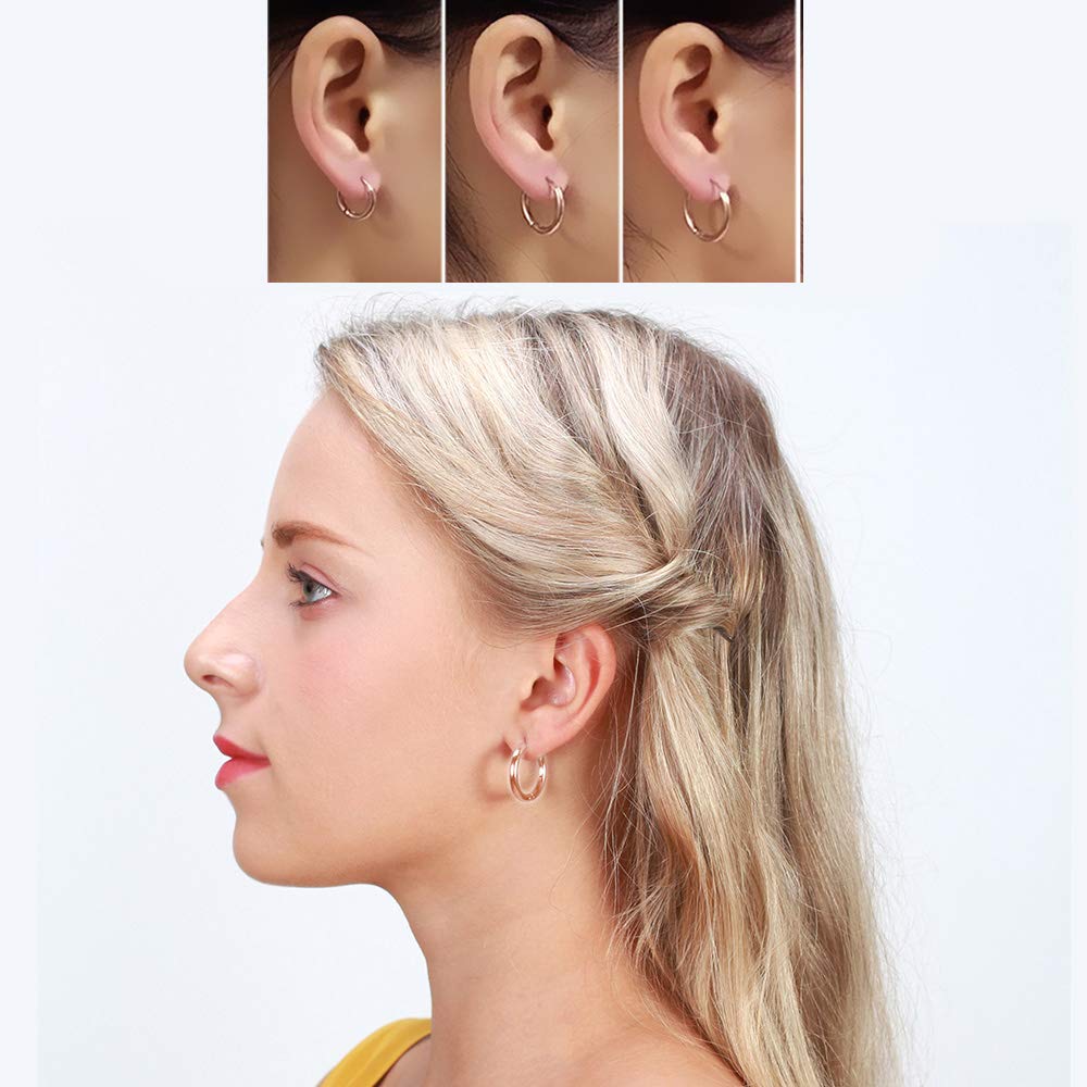 316L Surgical Stainless Steel Huggie Hoop Earrings 6mm 8mm 10mm 11mm 12mm 14mm Hypoallergenic Earrings Hoop Cartilage Helix Lobes Hinged Sleeper Earrings For Men Women Girls