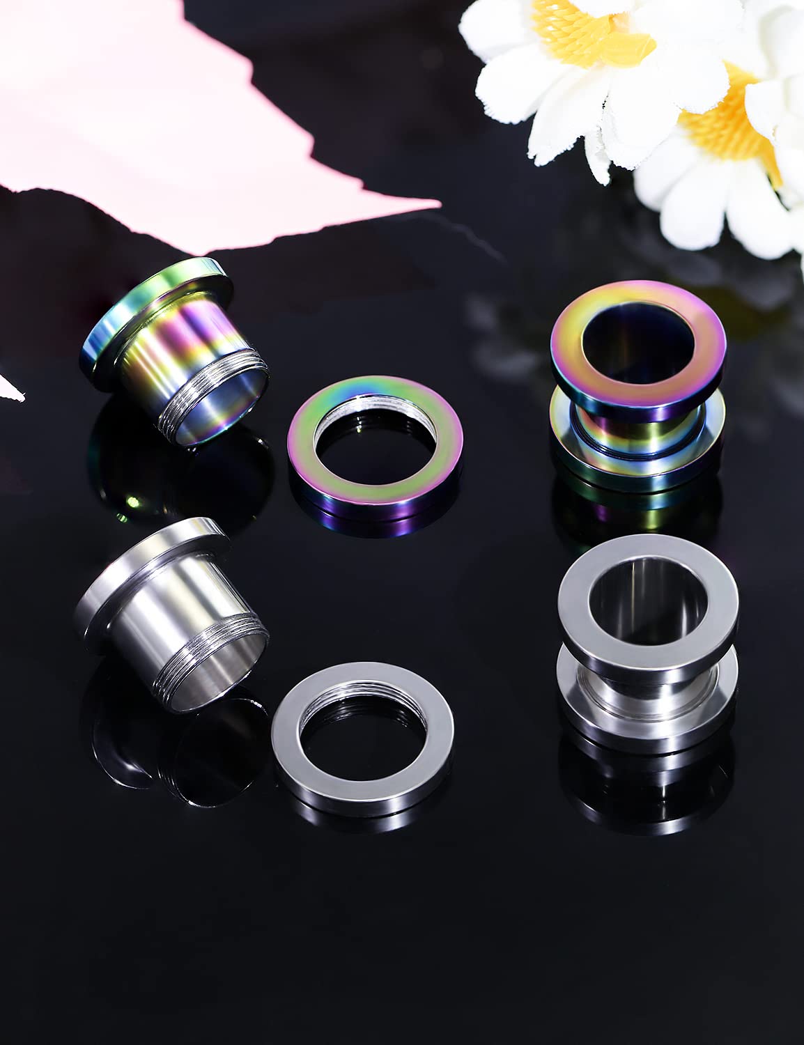 Lcolyoli Screw Fit Ear Gauges Kit Surgical Steel Tunnel Expander Earrings Earlobe Plugs Body Piercing Jewelry Set for Women Men 14G-00G 12 Pieces