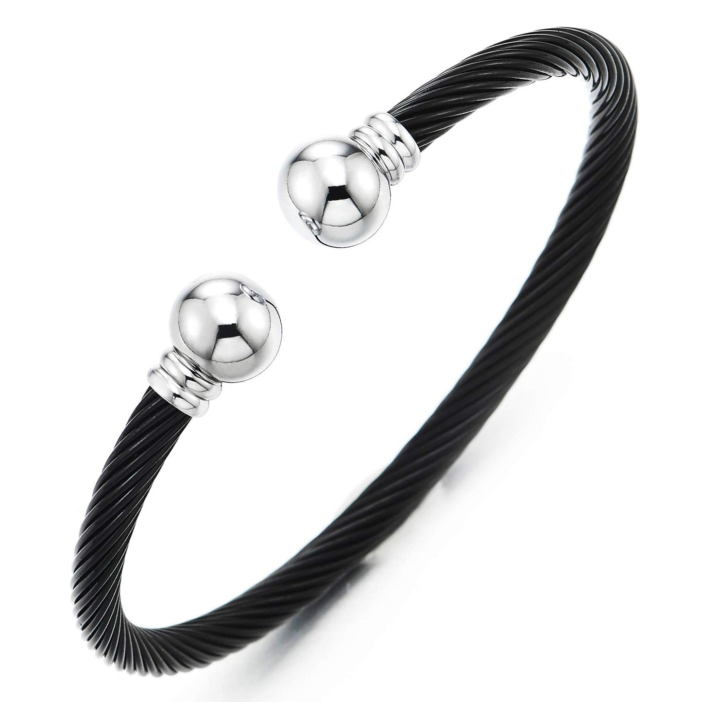 COOLSTEELANDBEYOND Elastic Adjustable Stainless Steel Cuff Bangle Bracelet for Mens Womens