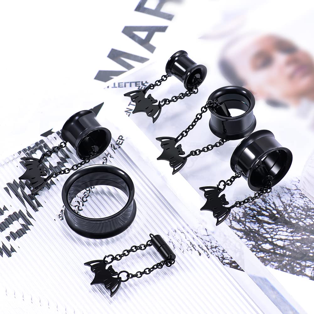 2PCS Stainless Steel Ear Gauges Tunnels Hollow Spider Bee Bat Chain Screw Fit For Men Women 6mm-25mm