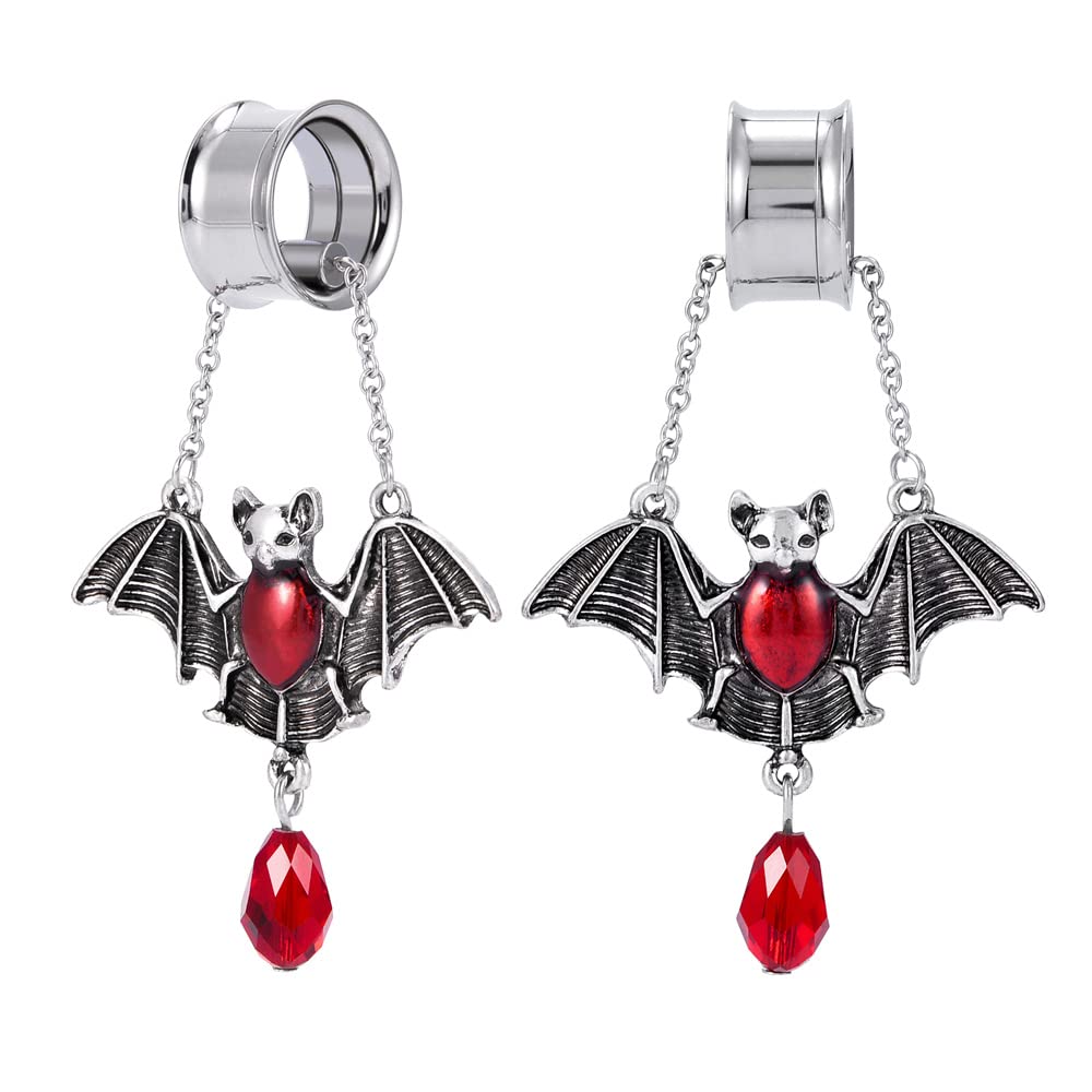 2PCS Stainless Steel Ear Gauges Tunnels Hollow Spider Bee Bat Chain Screw Fit For Men Women 6mm-25mm