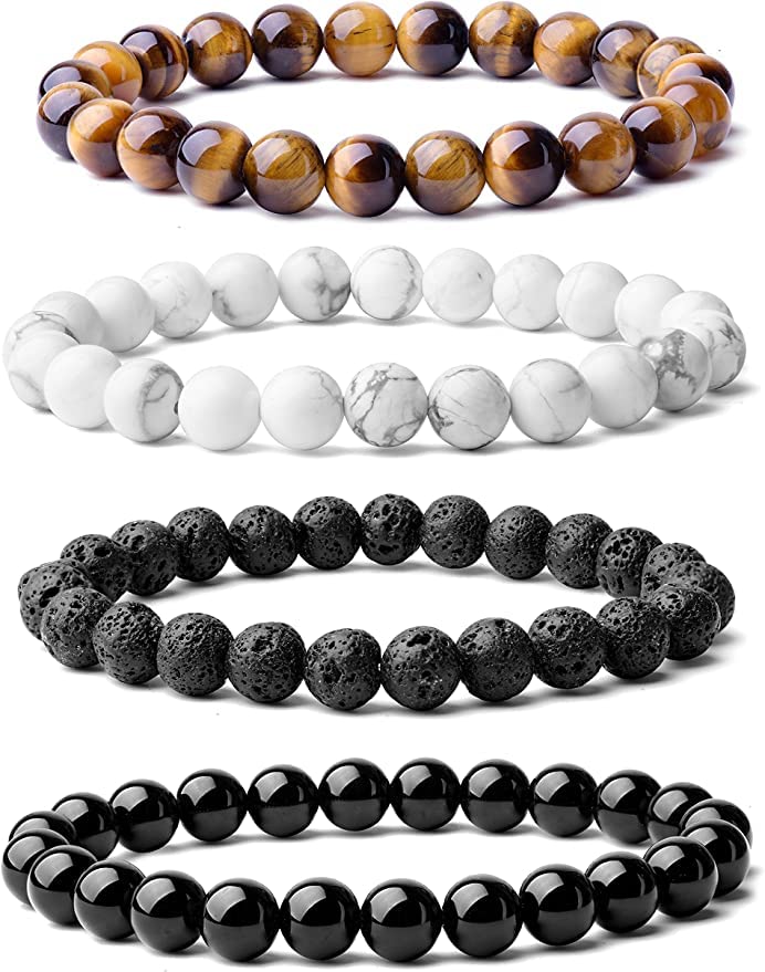 Black Obsidian Hematite Triple Protection Bracelet 10MM beads Set, Blue Tiger Eye Beads Bracelets, Lava Stone bracelets for Men Women