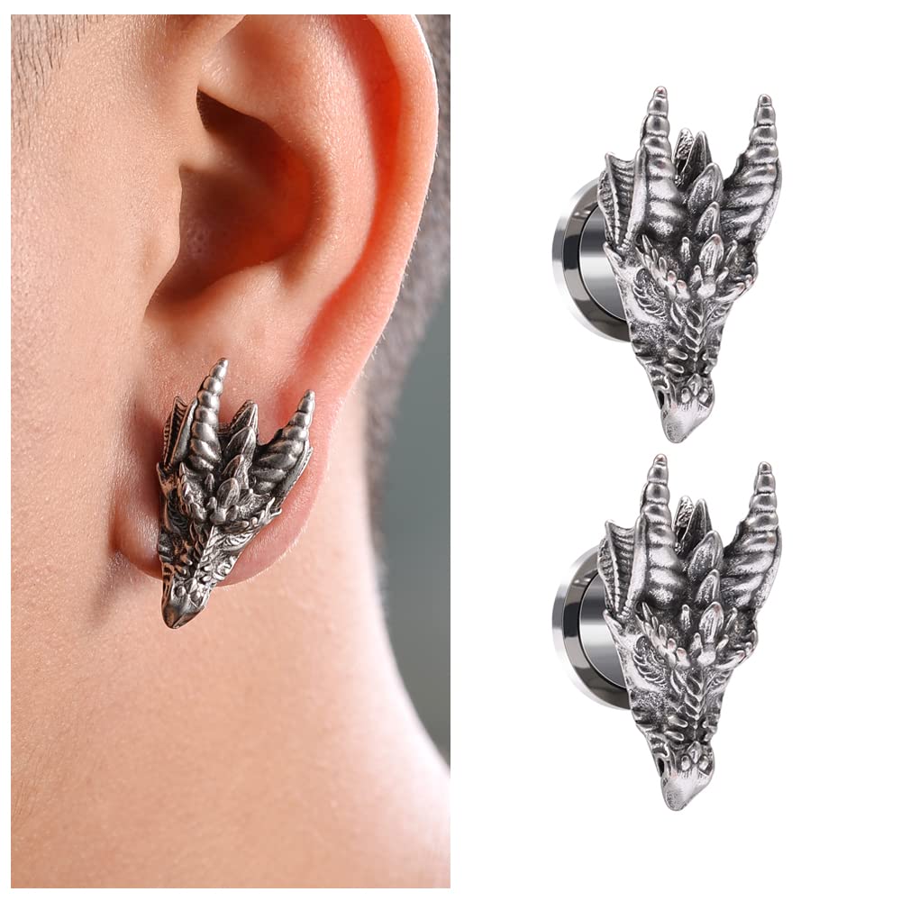 1 Pair Stainless Steel Dragon Head Ear Gauges Tunnels Jewelry For Man For Woman Body Piercing Jewelry 2g-1/2 Inch Stretcher Plugs