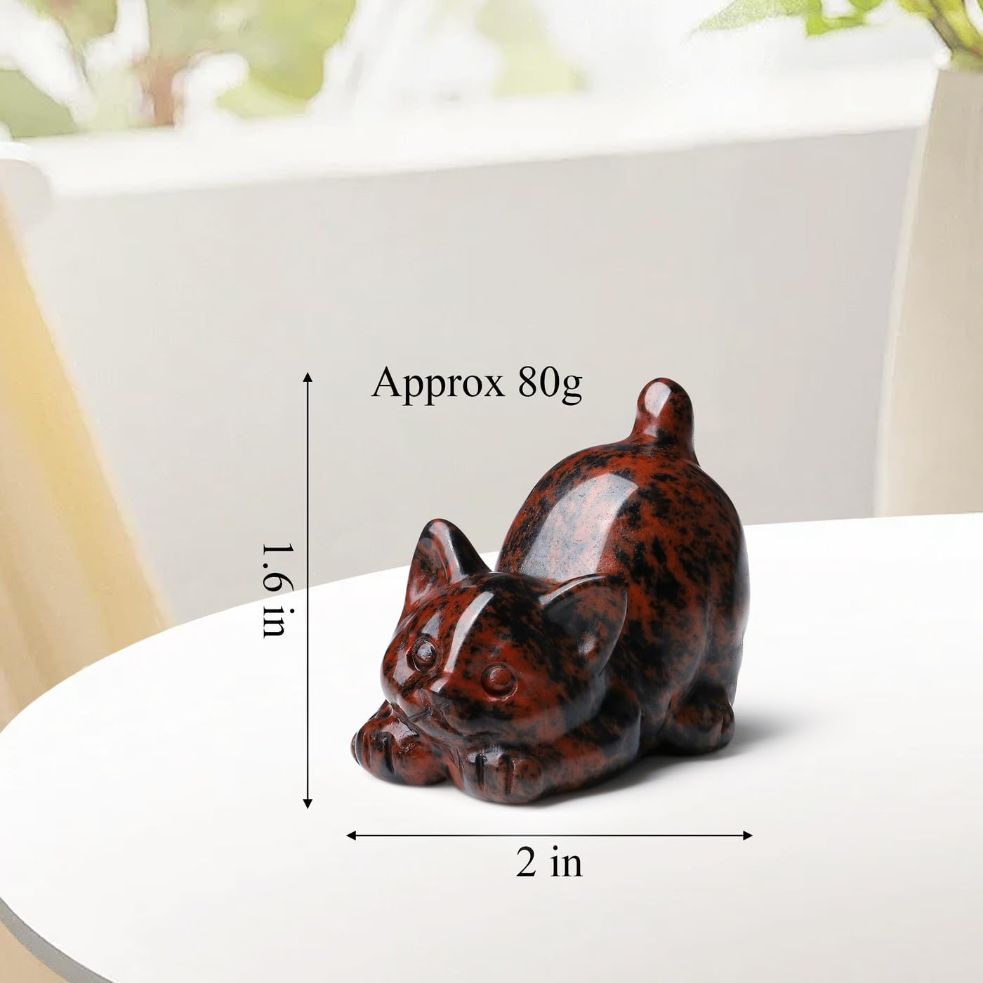 Black Obsidian Cat Statue Crystals and Healing Stones Cat Carved Room Home Decor Figurines for Office Lazy Sculpture Stone Crystal Desk Cute Art Decoration Gemstones Gifts for Cat Lovers Women