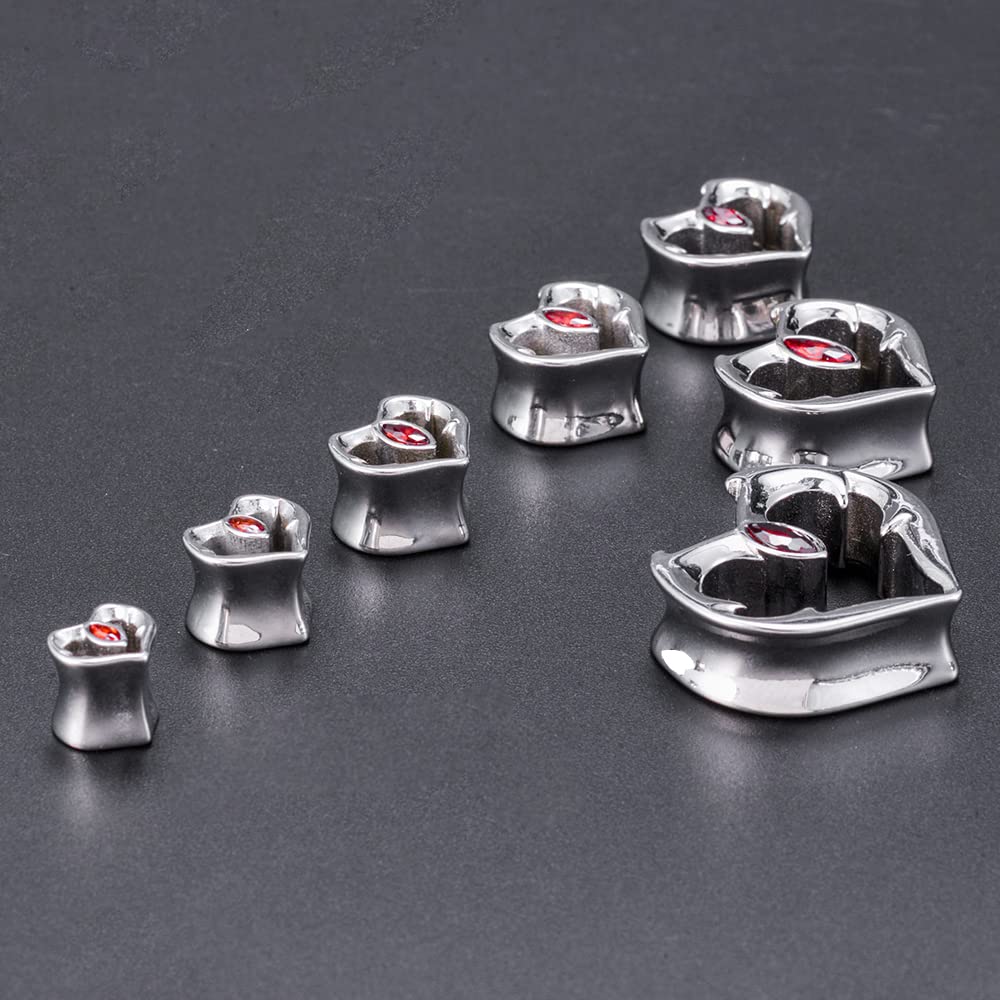 2PCS Ear Gauges Double Flared Plugs Sweet Cool Ear Stretcher Expander Heart Shape Gauge Earrings For Women Cute Piercings 0g-1"