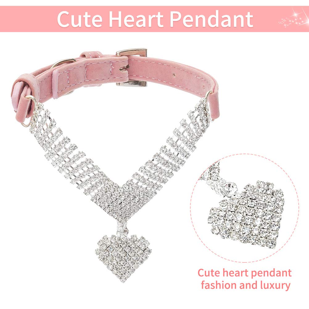 EXPAWLORER Dog Collar Rhinestone Necklace - Cute Sparkling Pet Collar for Girl Dogs and Cats, Soft Crystal Cat Collar Neck Decoration, Adjustable for Small Medium Large Breed Sizes, Pink XS