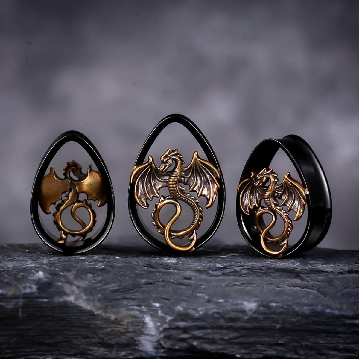 COOEAR 1 Pair Double FLared Tear Drop Ear Tunnels Piercing Stainless Steel Scarab Gauges Silvery Earrings Plugs 0g to 1".