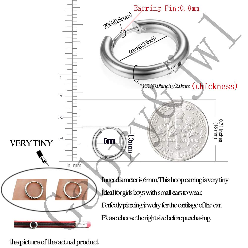 316L Surgical Stainless Steel Huggie Hoop Earrings 6mm 8mm 10mm 11mm 12mm 14mm Hypoallergenic Earrings Hoop Cartilage Helix Lobes Hinged Sleeper Earrings For Men Women Girls