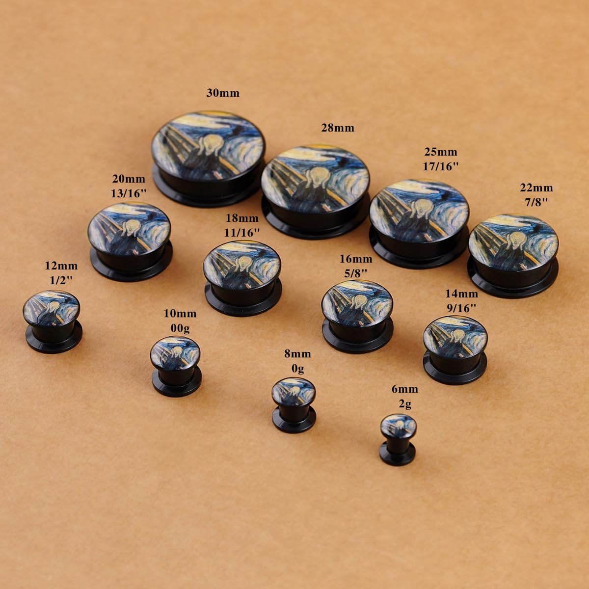 2PCS Acrylic Solid Screw On Ear gauges Art Oil Painting The Scream Epoxy Allergy Free Ear Plugs and Tunnels Stretcher For Women Men Body Piercing Jewelry