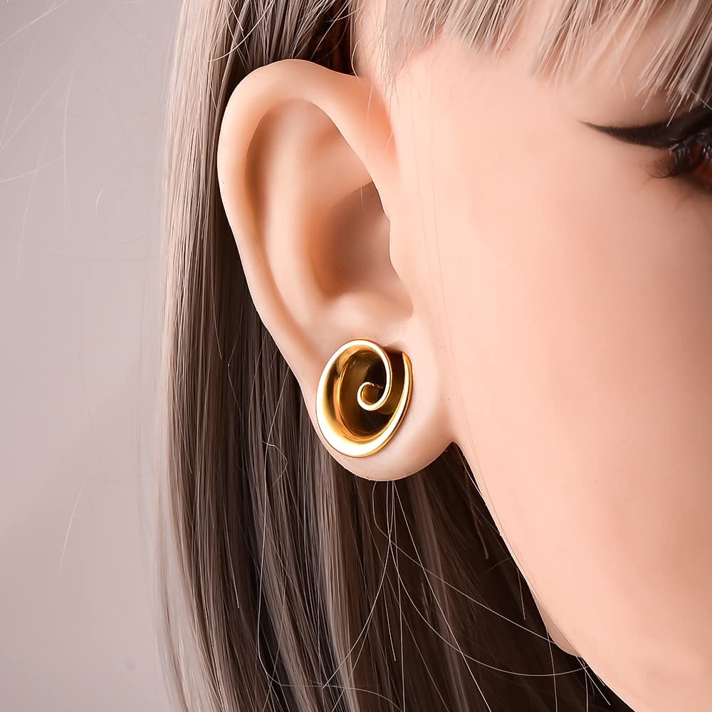 2PCS Spiral Saddle Ear Tunnels Plugs 316 Stainless Steel Ear Gauges Hypoallergenic Earrings Expander Stretcher Piercing Body Jewelry 0g-1"(8mm-25mm)