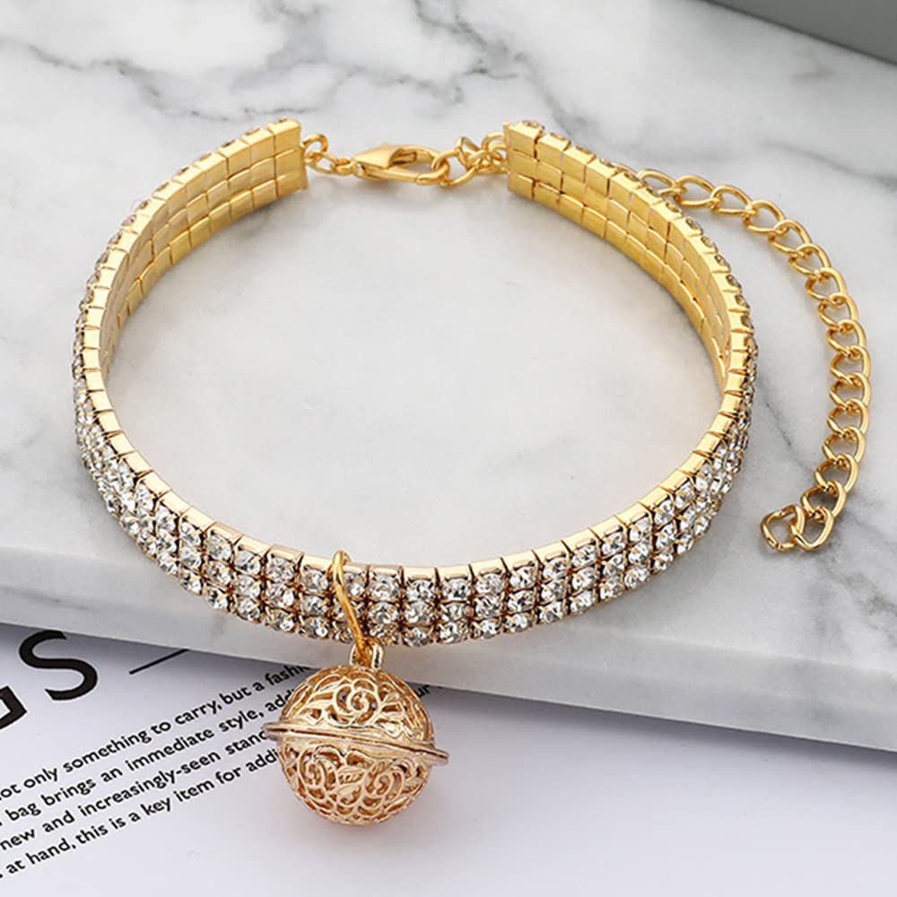 Pet Collar Gold with Diamond Shiny Adjustable Crystal Wedding Cat Collar Dog Small and Medium Pet Collar Glitter Decoration