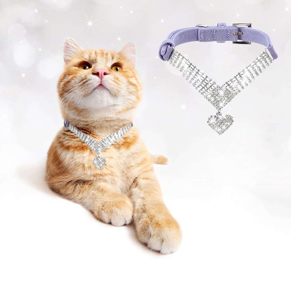 EXPAWLORER Dog Collar Rhinestone Necklace - Cute Sparkling Pet Collar for Girl Dogs and Cats, Soft Crystal Cat Collar Neck Decoration, Adjustable for Small Medium Large Breed Sizes, Pink XS