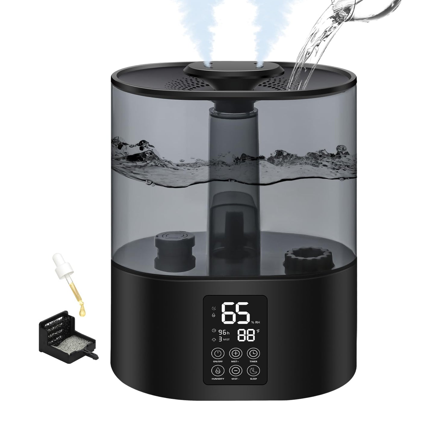 6L Humidifiers for Bedroom Large Room Home, Cool and Warm for Baby and Plants Mist Top Fill Desk Humidifiers Essential Oil Diffuser, Quiet with Adjustable Mist,360°Nozzle-Black