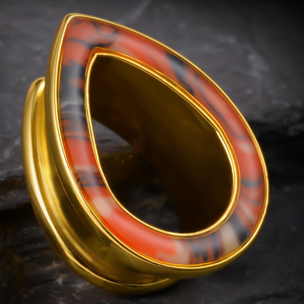 1 Pair 6mm-16mm Ear Gauge Teardrop Colour Opal Double Flared Plug Tunnels For Stretched Ears Brass Saddle Plug Gauges Women Body Piercing Jewelry