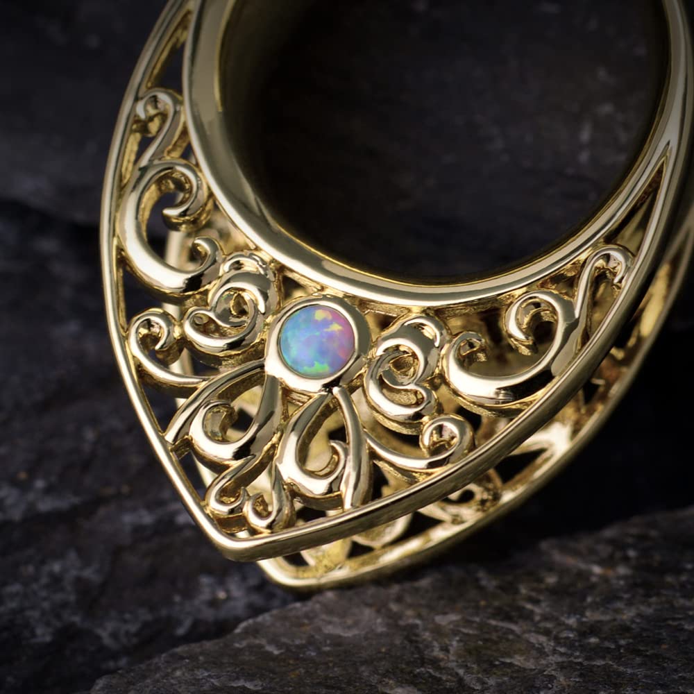 2PCS Opening Saddle Plugs Opal Ear Gauges Tunnels For Sretcher Expander Ears Elegant Floral Double Flared Piercing Earrings For Women 0g-1"