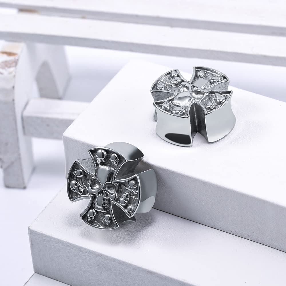 2PCS Stainless Steel 316L Punk Vintage Cross Skull Gauge For Ears Expander Stretcher Ear Tunnels Upgrade Saddle Plugs Double Flared Guage For Women Men 0g-1"