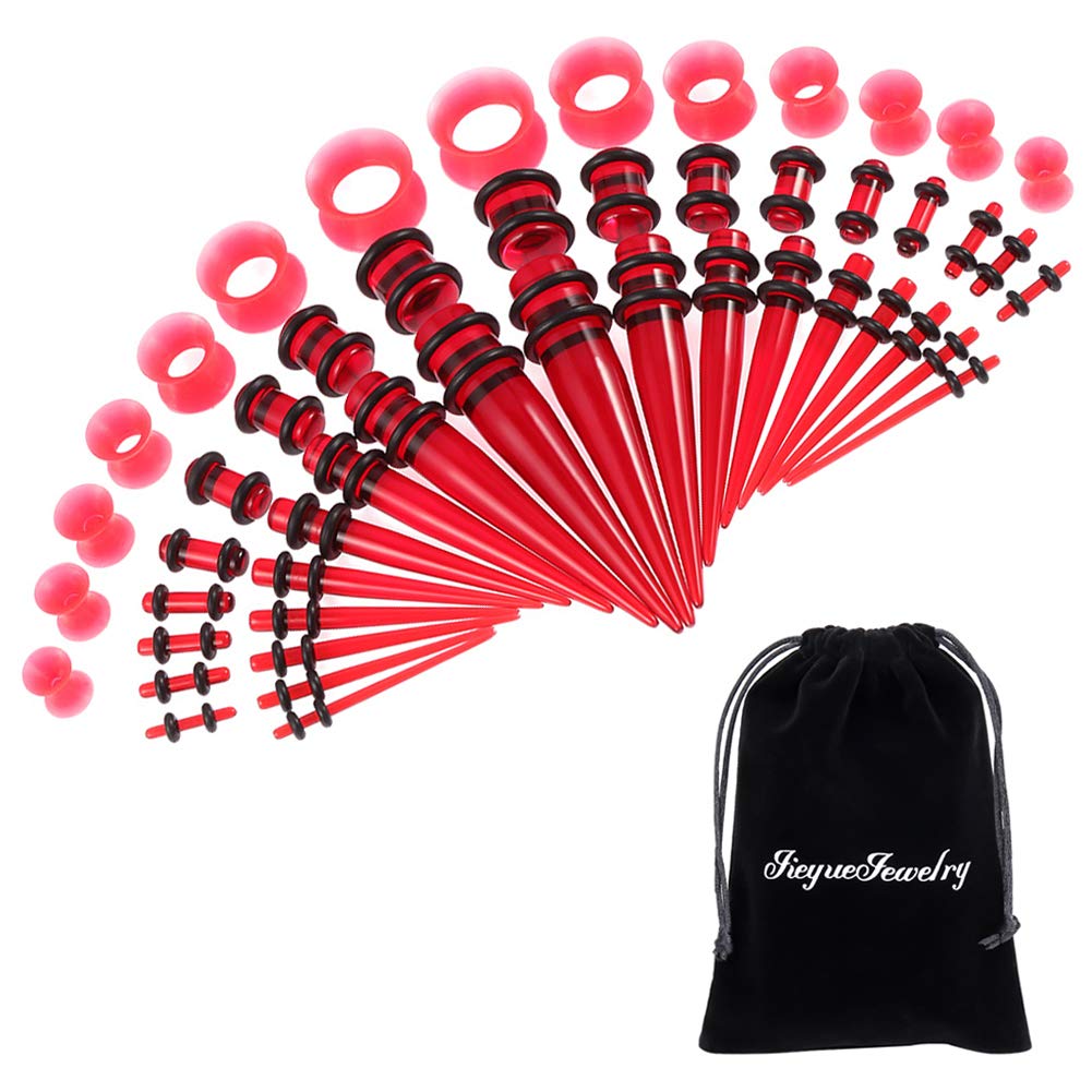 50 Pieces Ear Stretching Kit 14G-00G Acrylic Tapers and Plugs + Silicone Tunnels - Ear Gauges Expander Set Body Piercing Jewelry