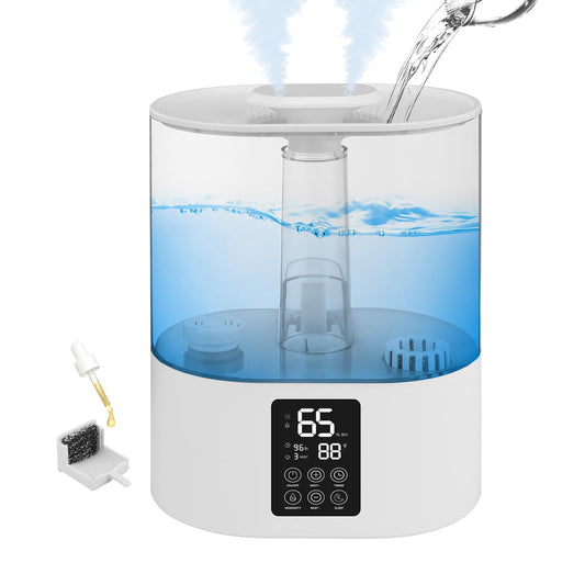 6L Humidifiers for Bedroom Large Room Home, Cool and Warm for Baby and Plants Mist Top Fill Desk Humidifiers Essential Oil Diffuser, Quiet with Adjustable Mist,360°Nozzle-Black