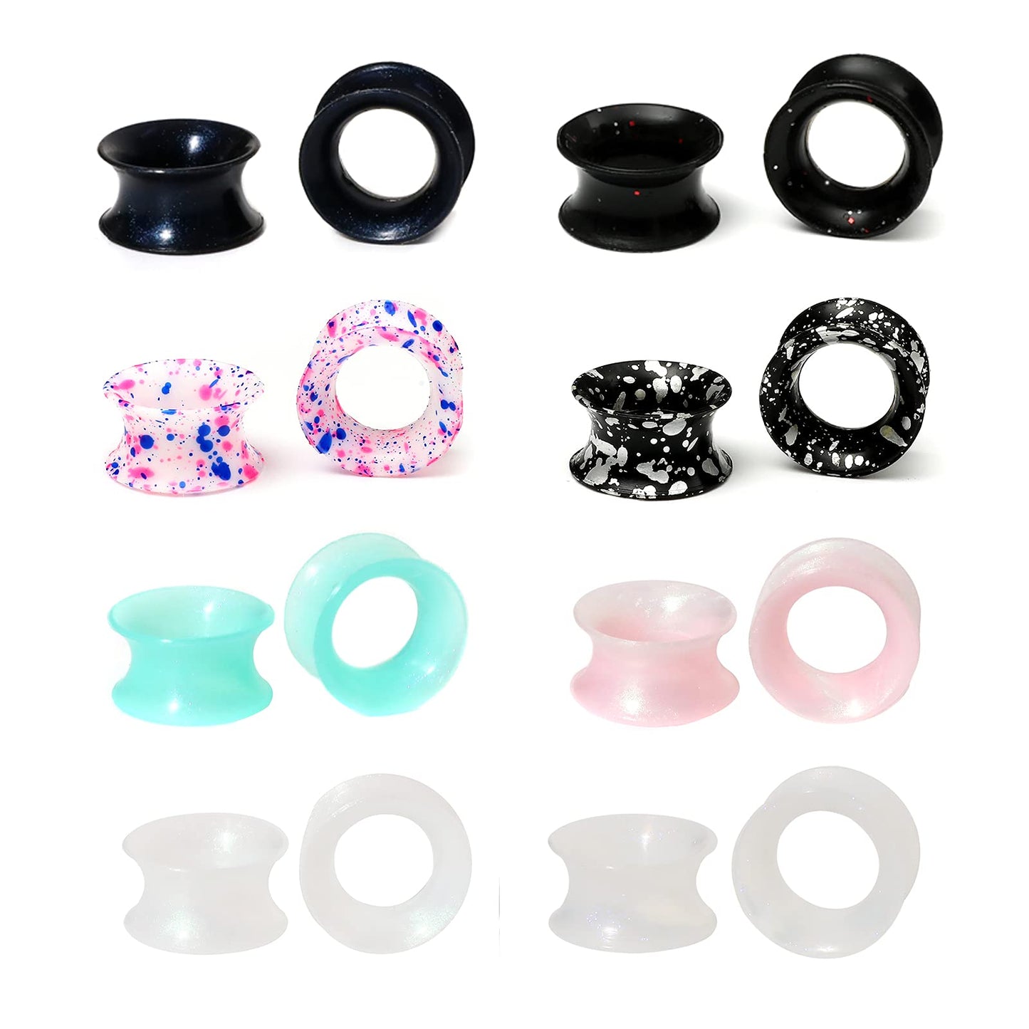 WBRWP 48/32/24/22/20/16/12pcs Ear Tunnels and Plugs - Double Flared Hollow Hard/Soft Silicone Ear Gauges - Ear Expander Stretcher Body Piercing Jewelry 8g-1"
