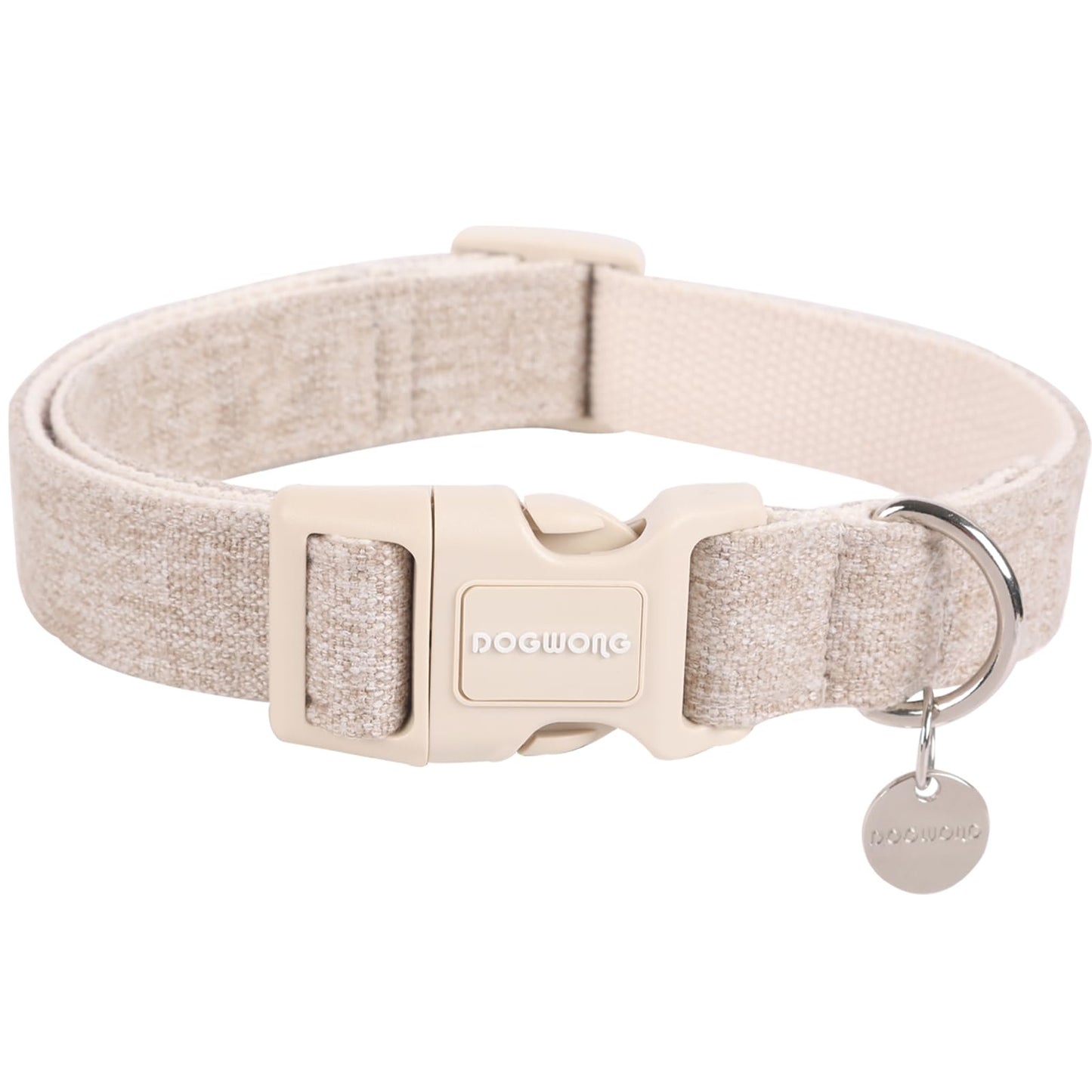 DOGWONG Cotton Hemp Dog Collar, Heavy-Duty Pink Dog Collar Durable Soft Natural Fabric Pet Dog Collar Cute Wedding Puppy Necklace for Small Medium Large Dog