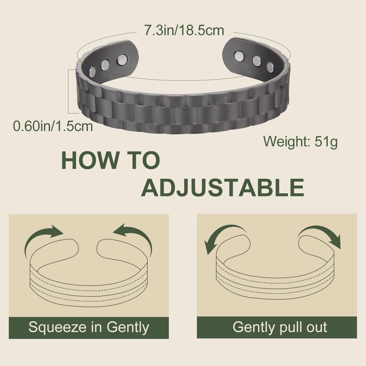 MagEnergy Copper Bracelet for Men, 99.9% Pure Copper Bracelet for Men with 6pcs 3500 Gauss Magnets, Adjustable Bracelets Jewelry Gift