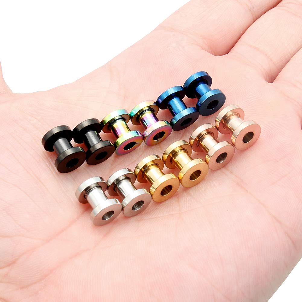 Lcolyoli Screw Fit Ear Gauges Kit Surgical Steel Tunnel Expander Earrings Earlobe Plugs Body Piercing Jewelry Set for Women Men 14G-00G 12 Pieces