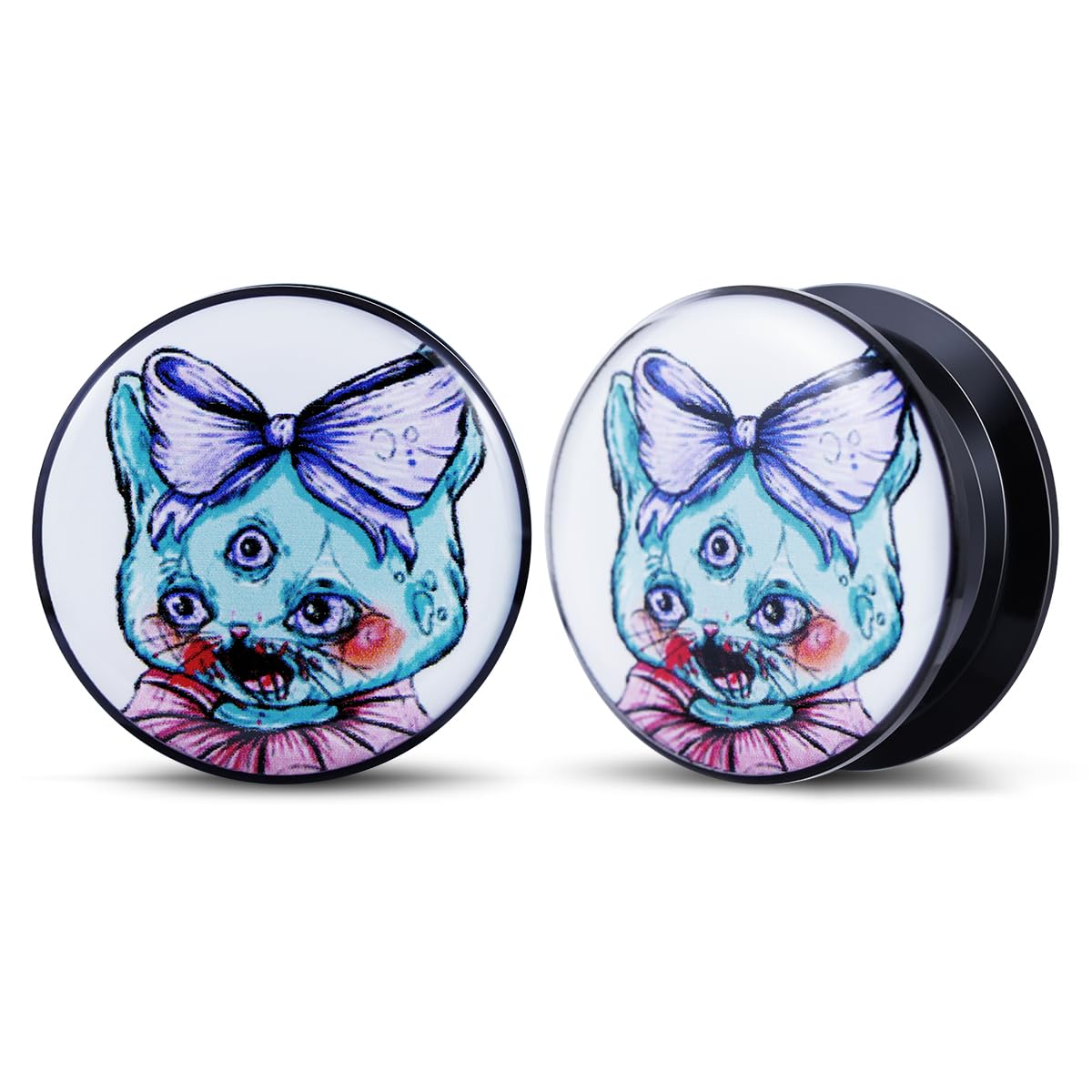 2PCS Acrylic Solid Screw On Ear Plugs and Tunnels Hand Drawn Illustrations Epoxy Allergy Free Ear Gauge Stretcher For Women Men Body Piercing Jewelry