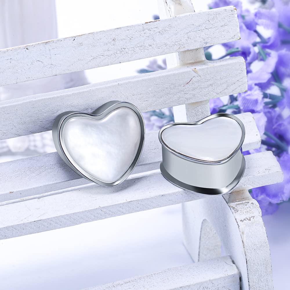 2PCS 8mm-25mm Pearl Shell Ear Gauges Saddle Tunnels 316L Stainless Steel Teardrop Heart Shape Double Flared Plugs Expander Stretcher Piercing