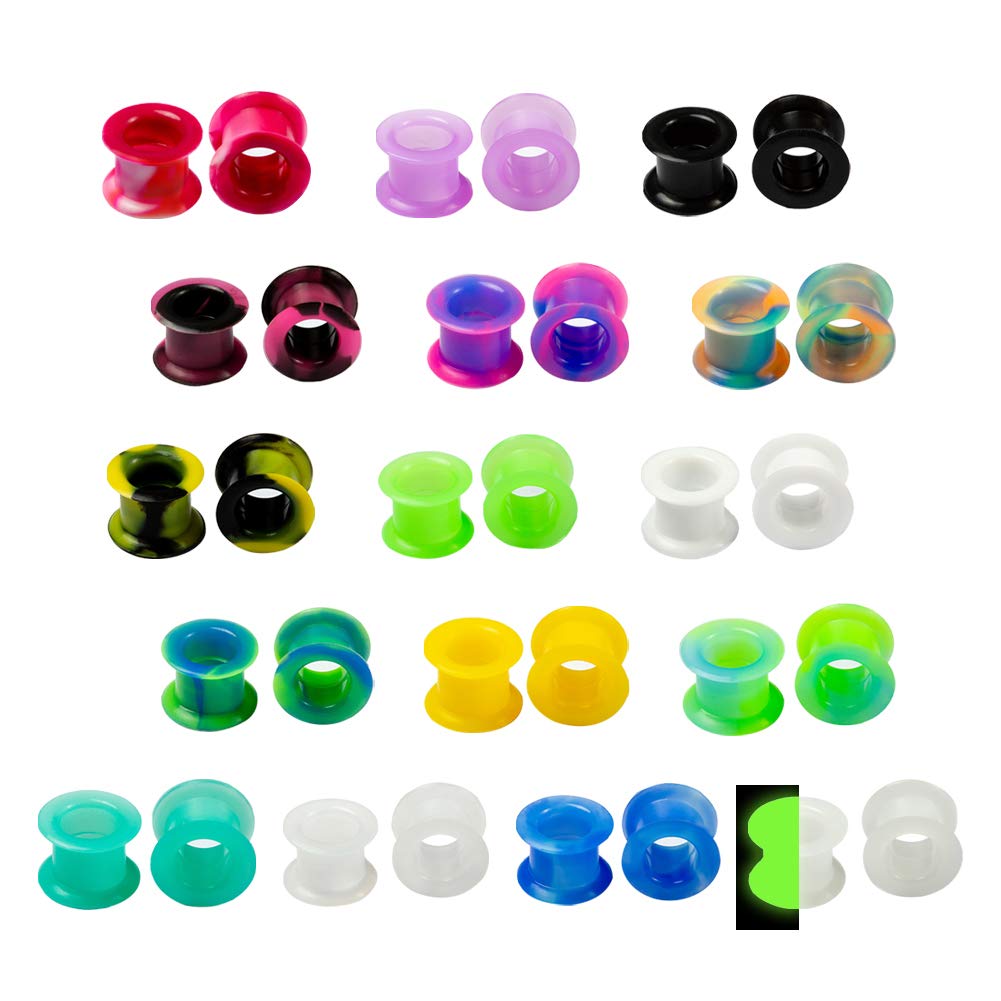 WBRWP 48/32/24/22/20/16/12pcs Ear Tunnels and Plugs - Double Flared Hollow Hard/Soft Silicone Ear Gauges - Ear Expander Stretcher Body Piercing Jewelry 8g-1"