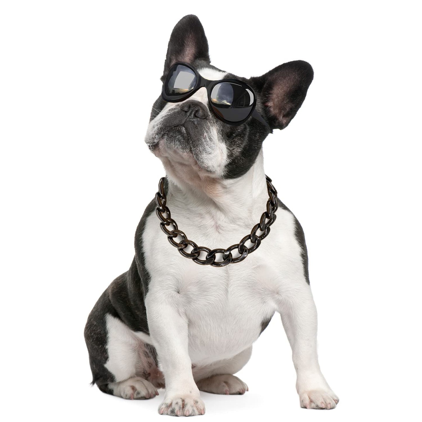 18K Gold Plated Dog Chain Collar-3/4 Inch (20mm) Width Cuban Link Durable Dog Necklace, Cute Fashion Pet Collar for Pit Bulldog, Light Metal Jewelry Bold Chain Puppy Accessories (26 inch, Gold)