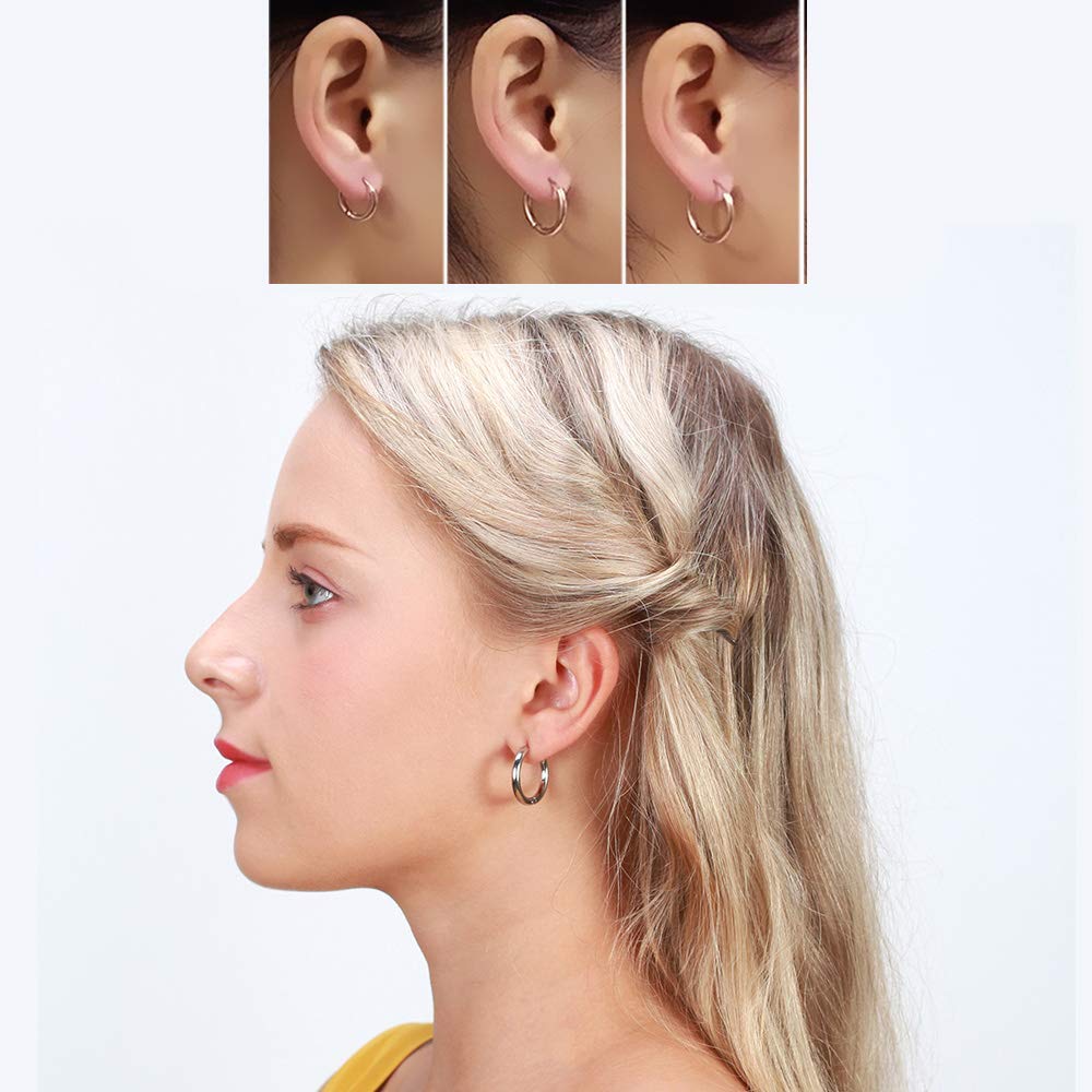 316L Surgical Stainless Steel Huggie Hoop Earrings 6mm 8mm 10mm 11mm 12mm 14mm Hypoallergenic Earrings Hoop Cartilage Helix Lobes Hinged Sleeper Earrings For Men Women Girls