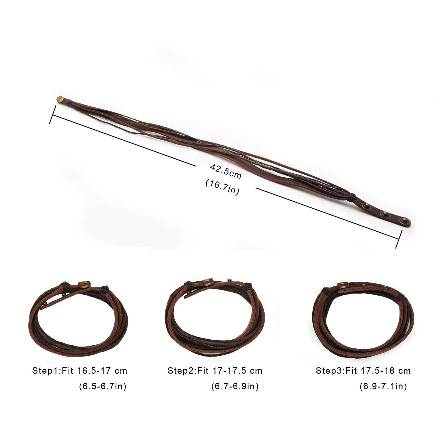 Genuine Leather Bracelet for Women & Men,Unisex Multilayer Leather Adjustable Bracelet Cuff Wrap Multicolor Rope Wristband