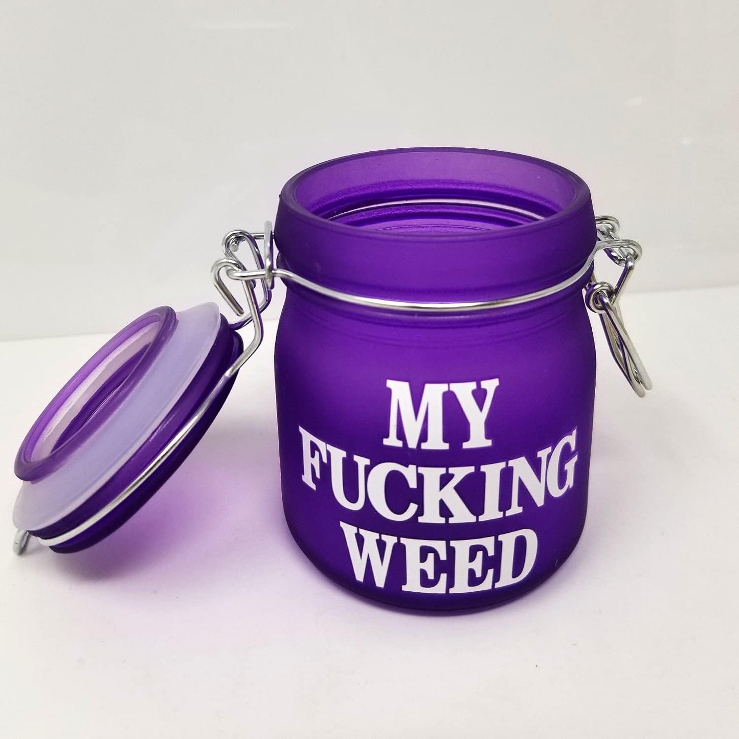 TMI Stash Jars Airtight Glass Herb Jar Medium 3.75'' Tall (Purple Frosted/My Fing WE)