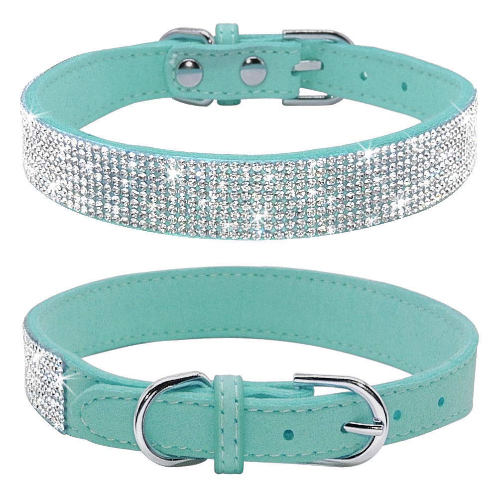 Rhinestone Dog Collar, Cute Dazzling Sparkling Soft Suede Leather Dog Cat Rhinestone Collar Crystal Diamond Pet Dog Puppy Collar (XS, Blue-1)