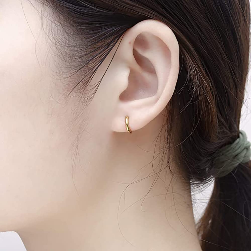 316L Surgical Stainless Steel Huggie Hoop Earrings 6mm 8mm 10mm 11mm 12mm 14mm Hypoallergenic Earrings Hoop Cartilage Helix Lobes Hinged Sleeper Earrings For Men Women Girls