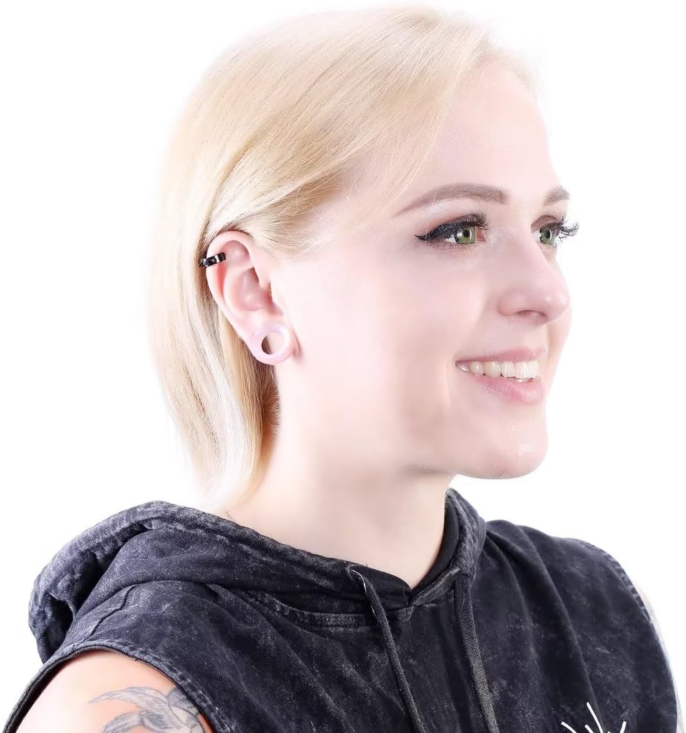 WBRWP 48/32/24/22/20/16/12pcs Ear Tunnels and Plugs - Double Flared Hollow Hard/Soft Silicone Ear Gauges - Ear Expander Stretcher Body Piercing Jewelry 8g-1"